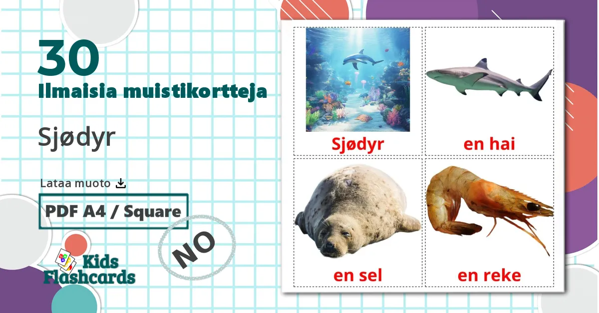 30 Sjødyr lasten kuvakortit