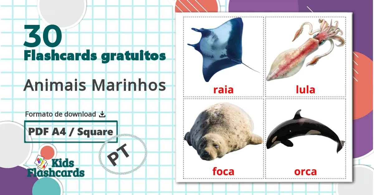 30 Flashcards de Animais Marinhos