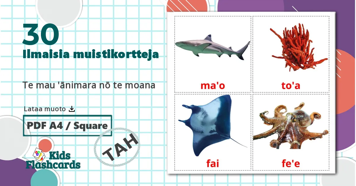 30 Te mau 'ānimara nō te moana lasten kuvakortit