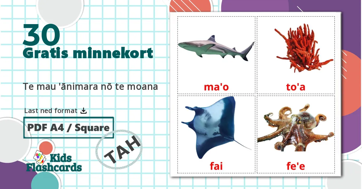 30 Te mau 'ānimara nō te moana bildekort
