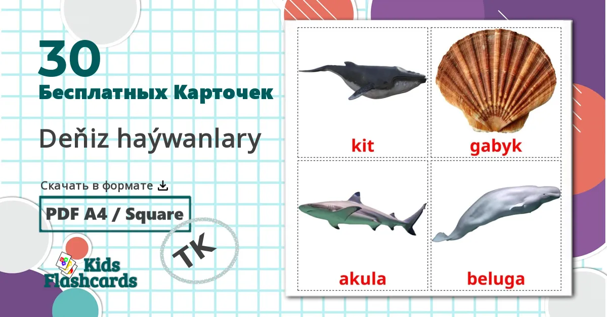 30 Карточки Домана Морские животные