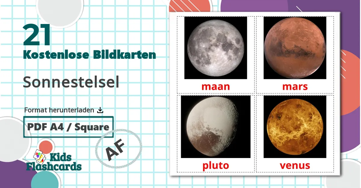 Sonnensystem - Afrikaans Vokabelkarten