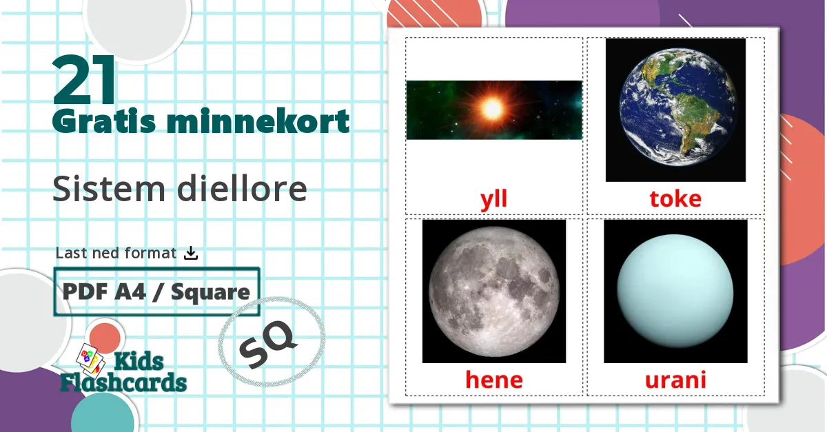 Solsystemet - Ordforrådskort for albansk
