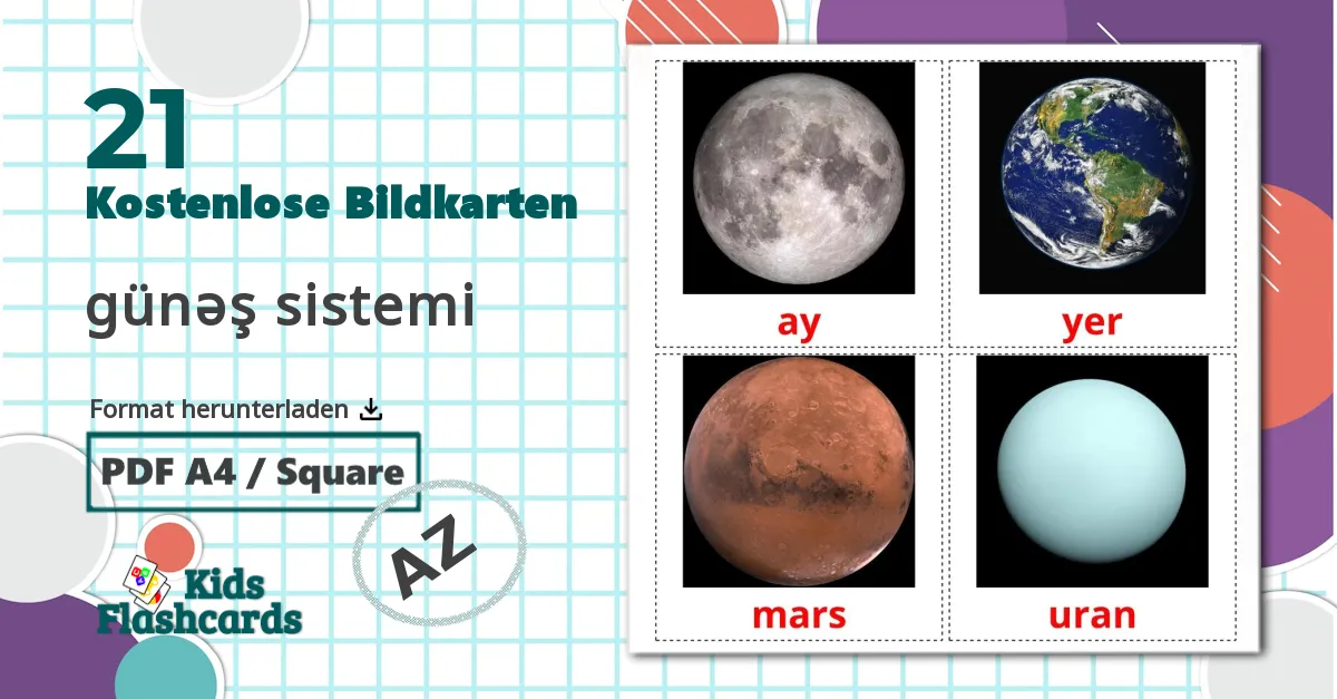 21 Bildkarten für Sonnensystem