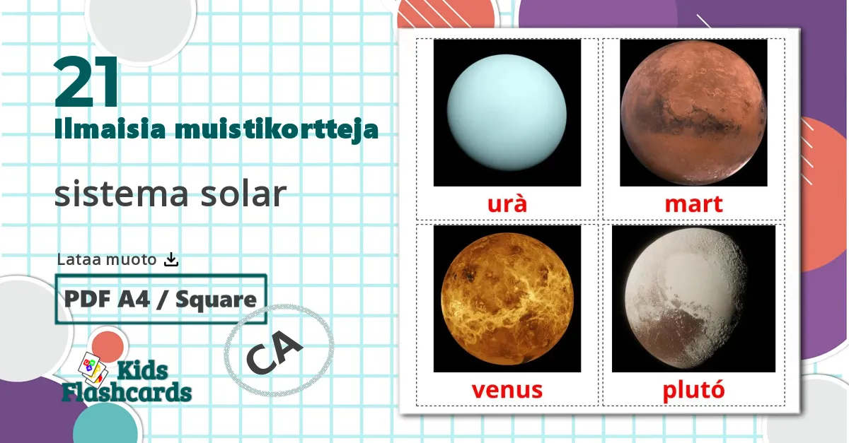 21 sistema solar lasten kuvakortit