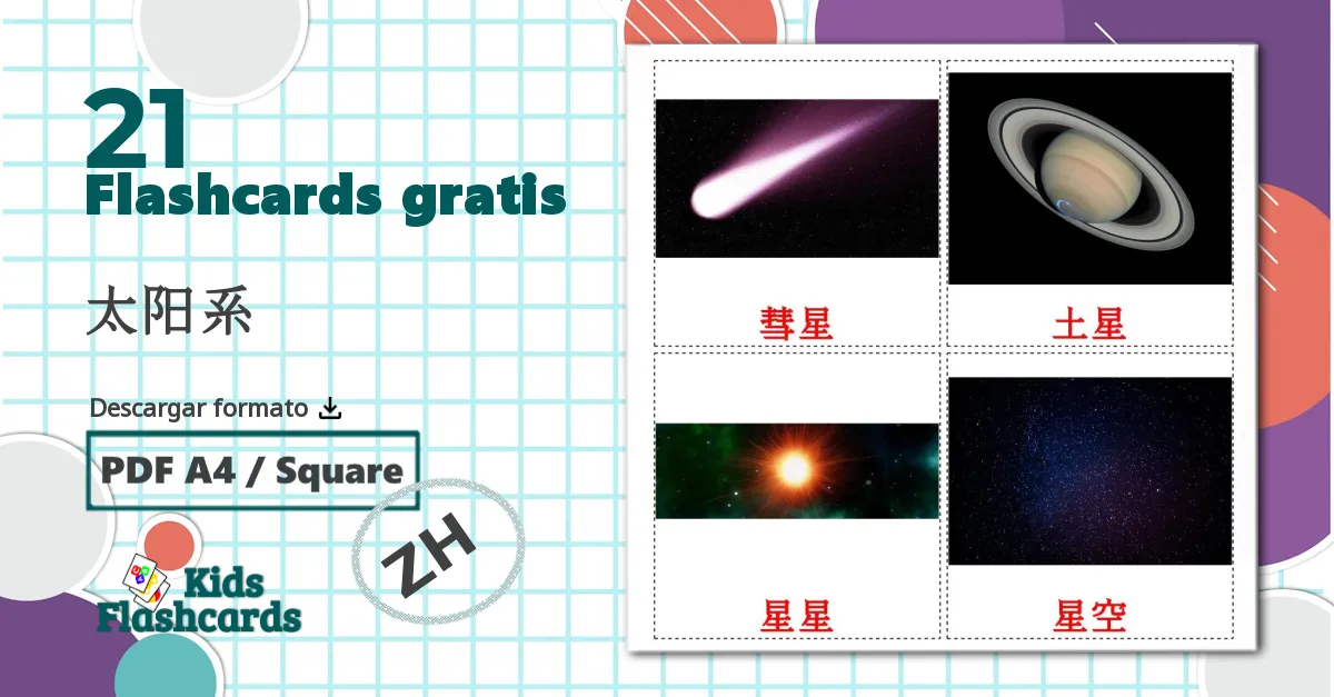 21 tarjetas didacticas de 太阳系