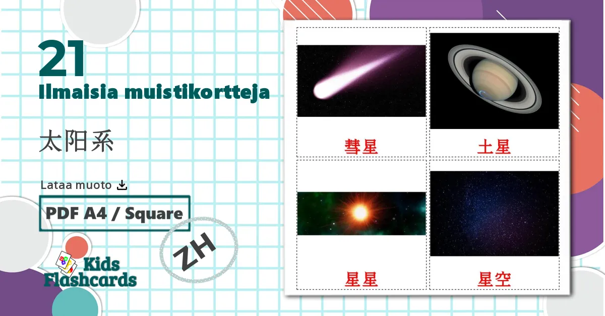21 太阳系 lasten kuvakortit