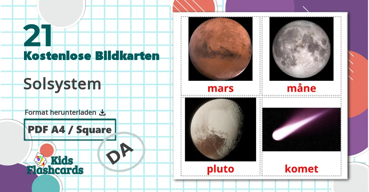 21 Bildkarten für Solsystem