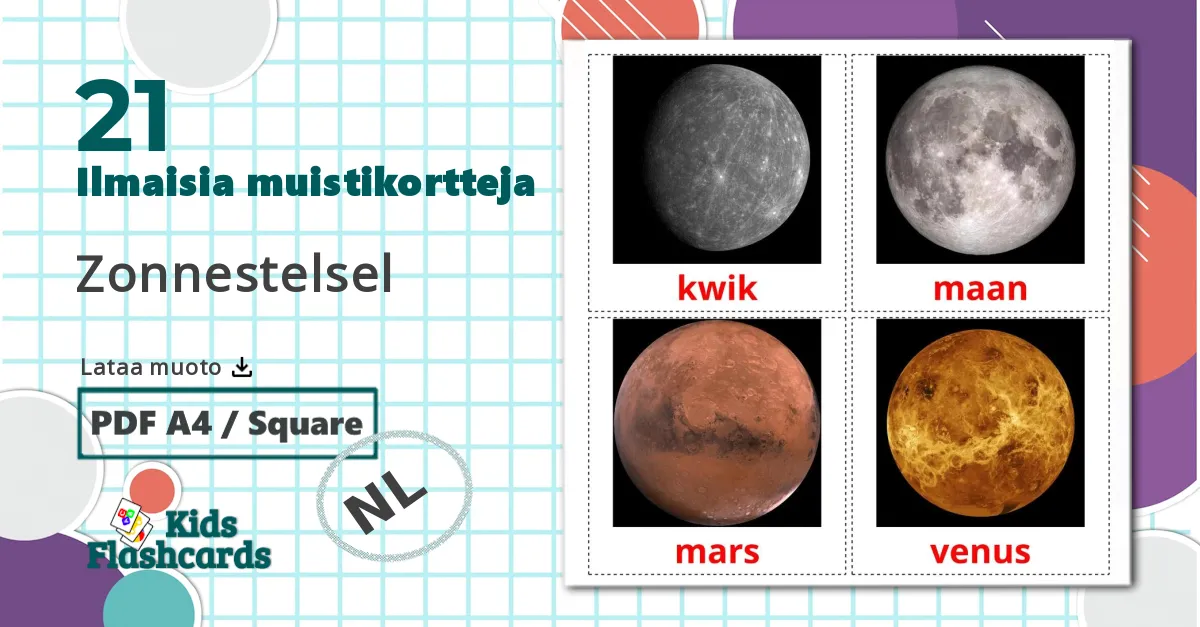21 Zonnestelsel lasten kuvakortit