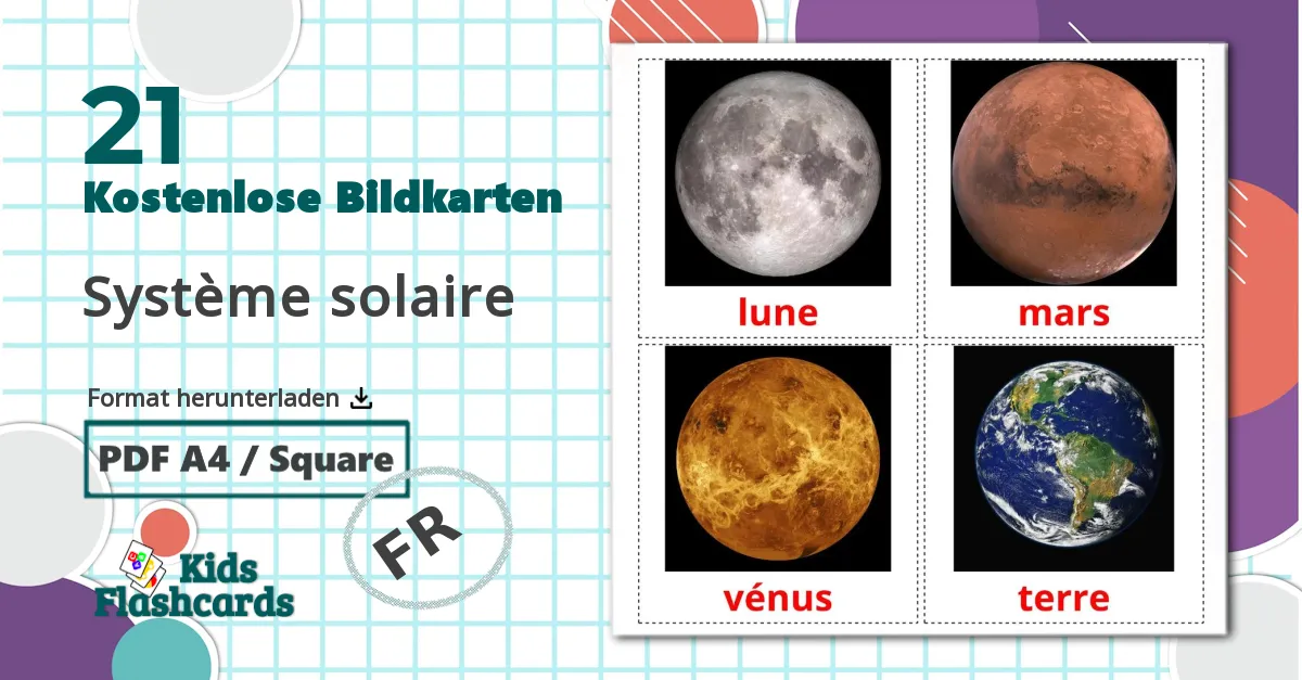 21 Bildkarten für Système solaire