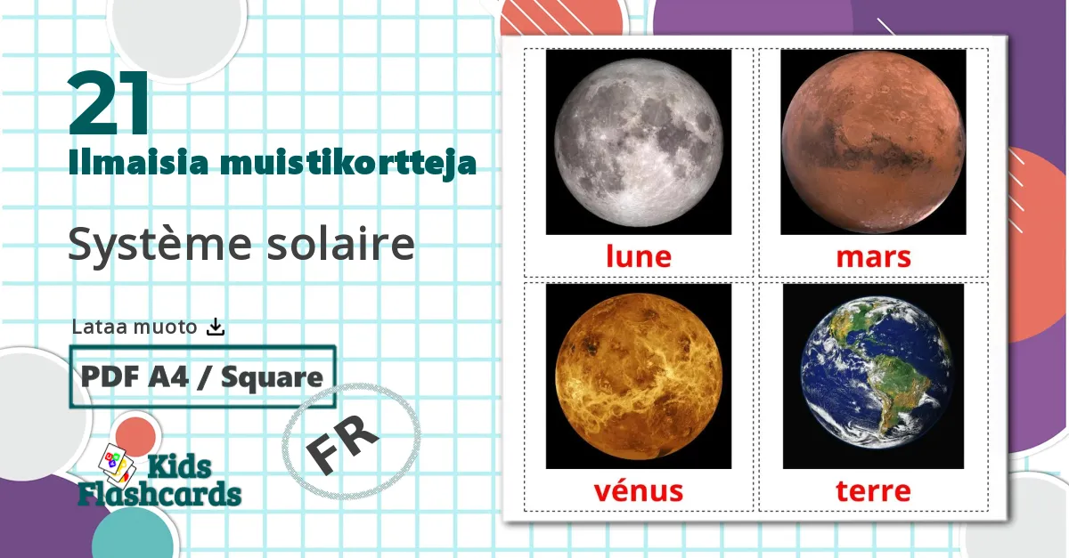 21 Système solaire lasten kuvakortit