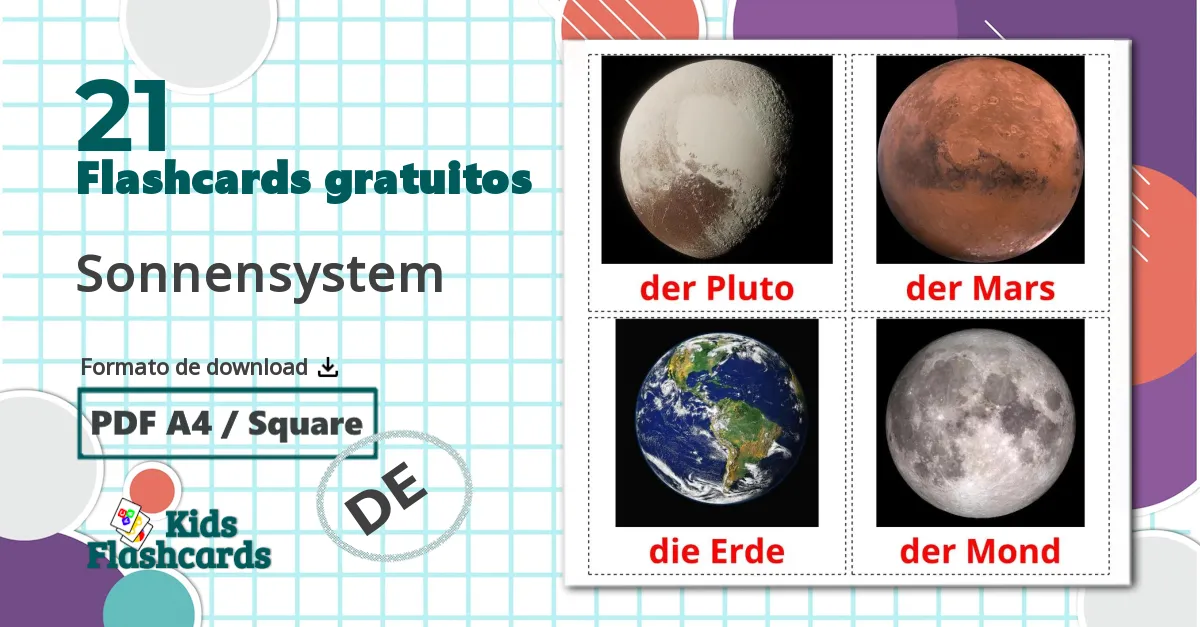 Sistema Solar - Cartões de vocabulário alemão