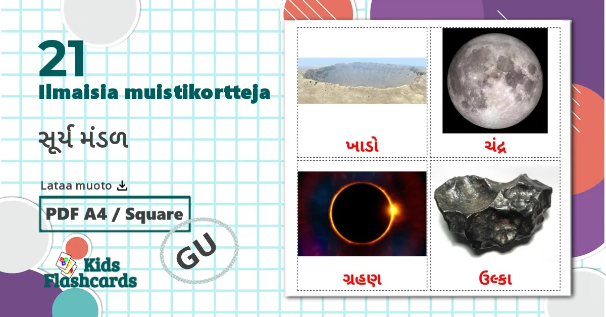 21 Aurinkokunta lasten kuvakortit