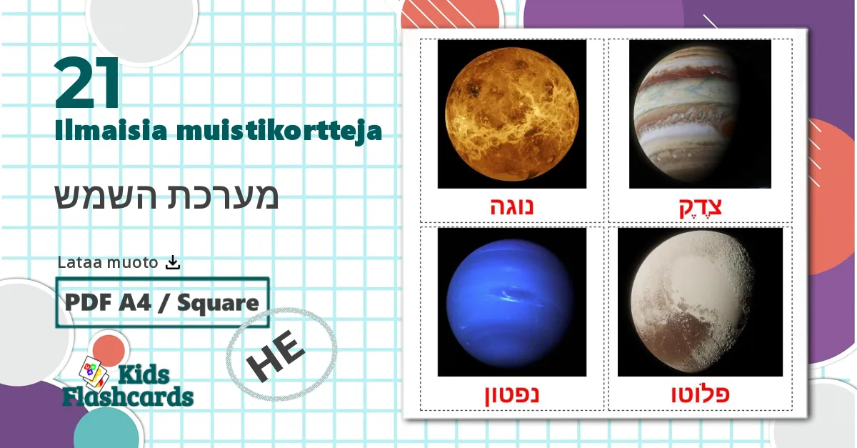 21 מערכת השמש lasten kuvakortit
