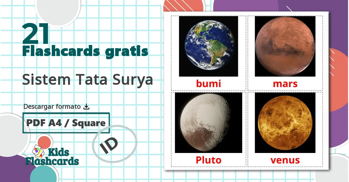 21 tarjetas didacticas de Sistem Tata Surya