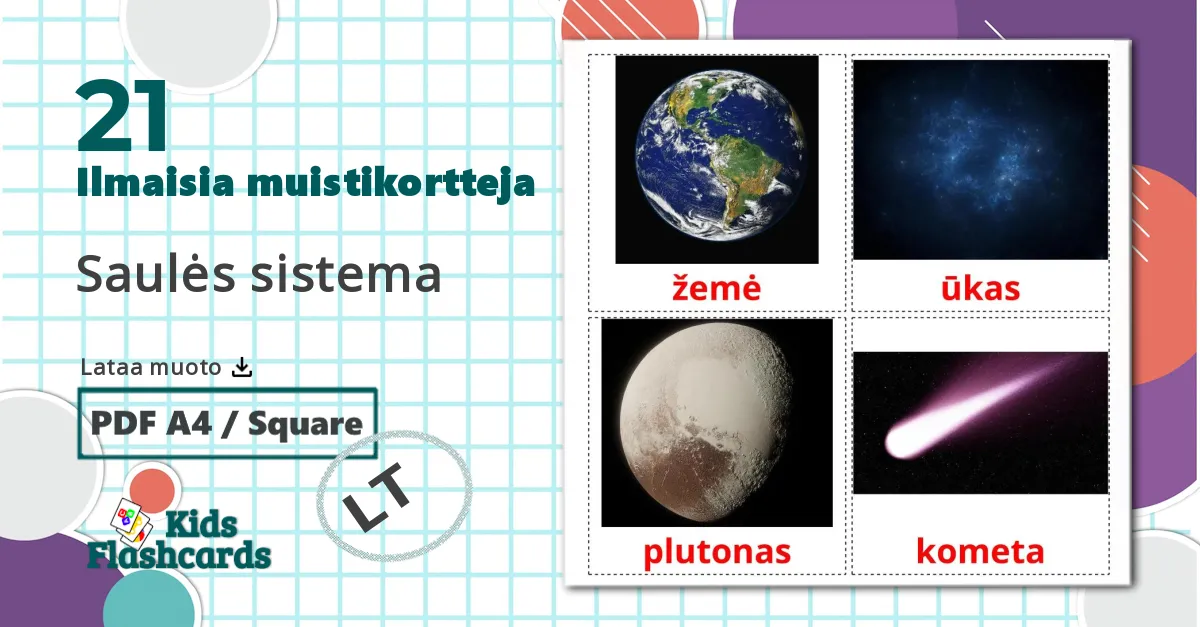 21 Saulės sistema lasten kuvakortit