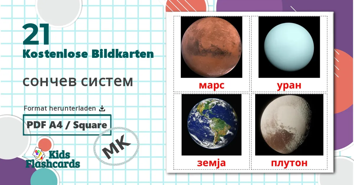 21 Bildkarten für Sonnensystem