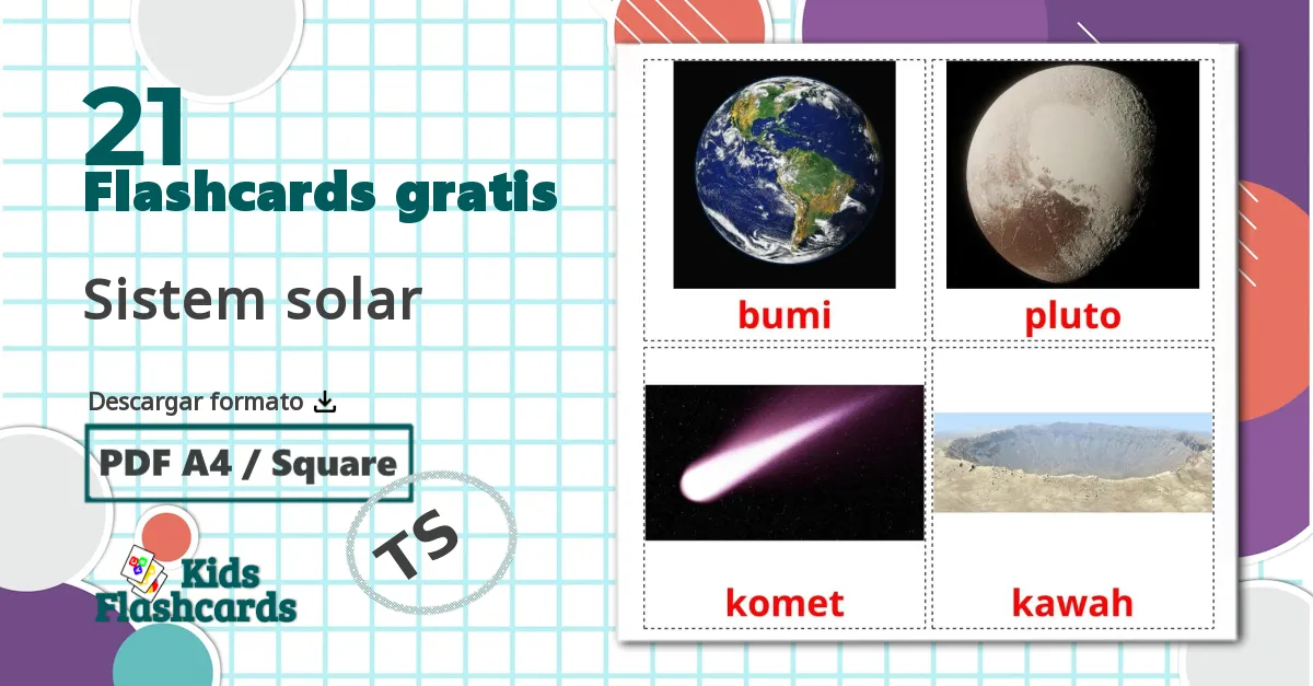 21 tarjetas didacticas de Sistem solar