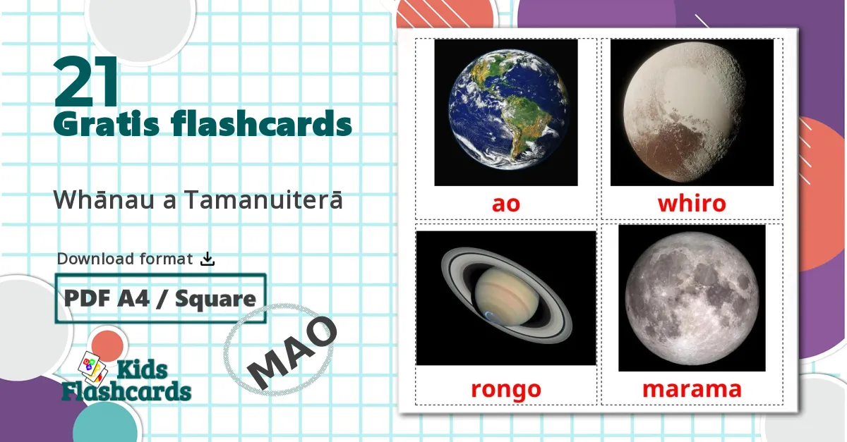 21 Whānau a Tamanuiterā  billedkort for børn