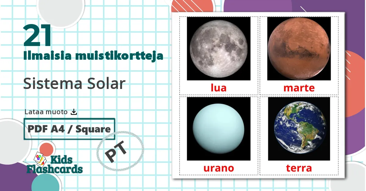 21 Sistema Solar lasten kuvakortit