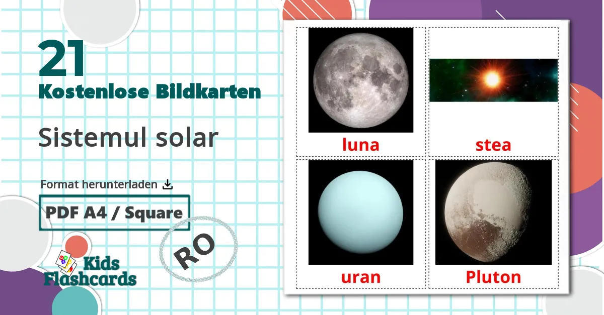 21 Bildkarten für Sistemul solar