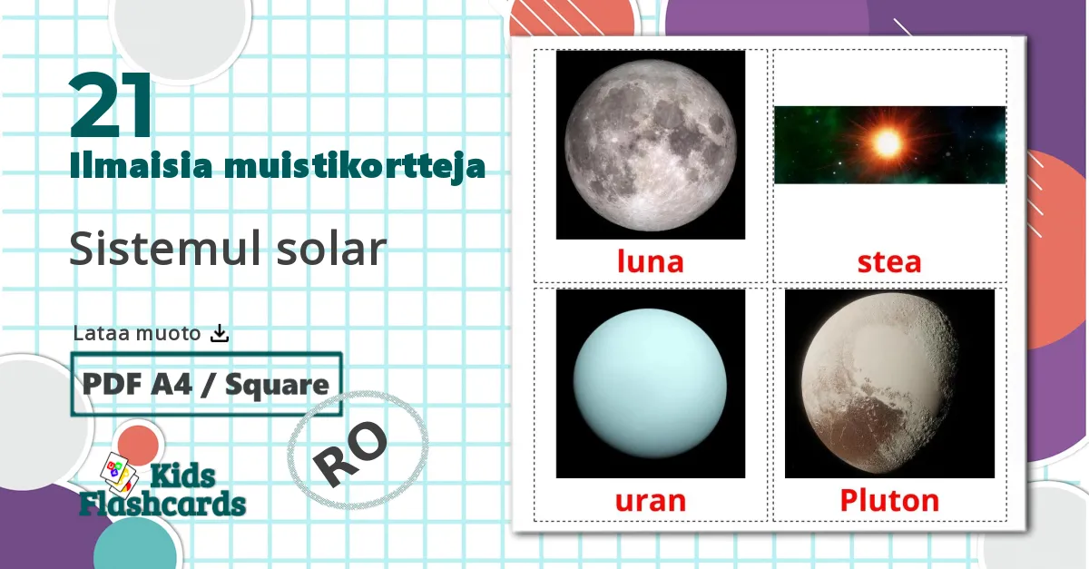 21 Sistemul solar lasten kuvakortit