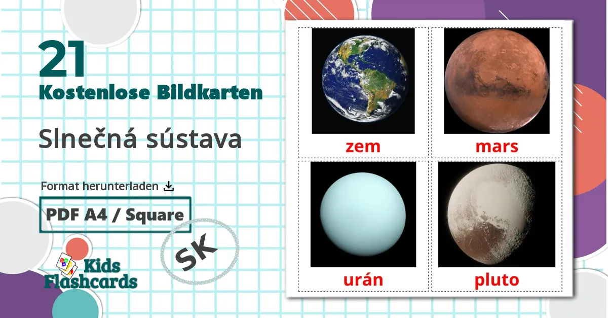 21 Bildkarten für Sonnensystem