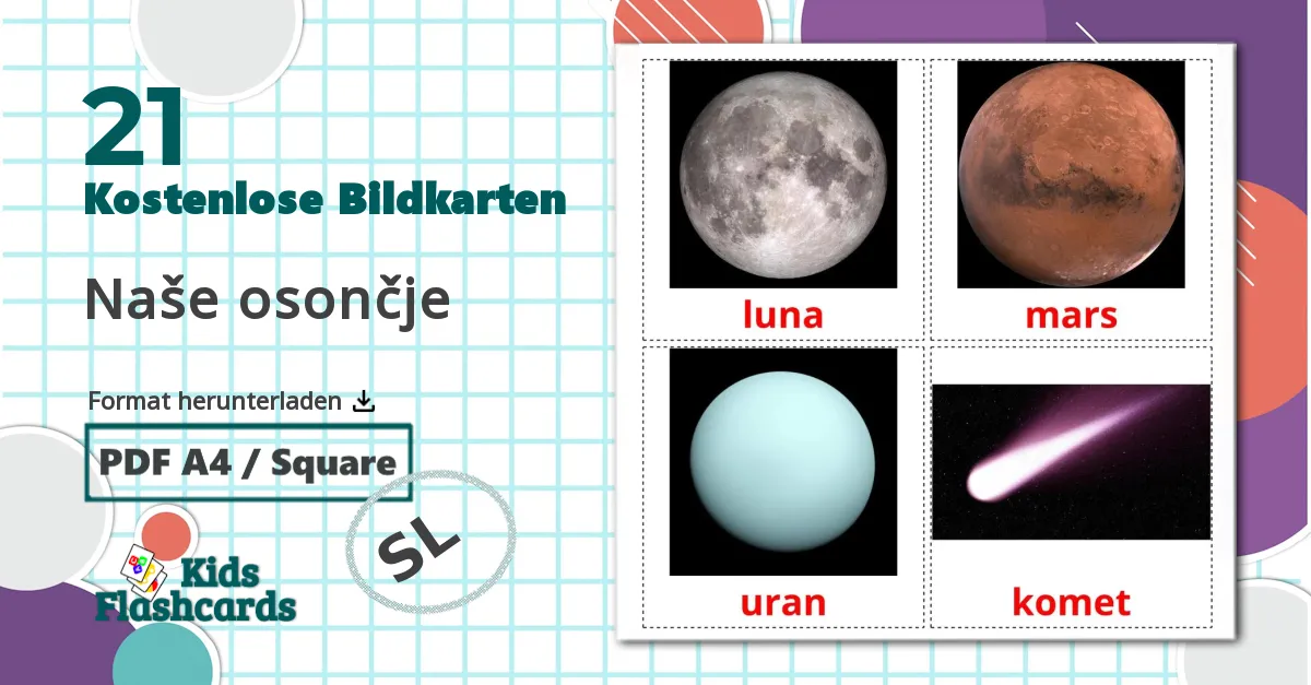 21 Bildkarten für Sonnensystem