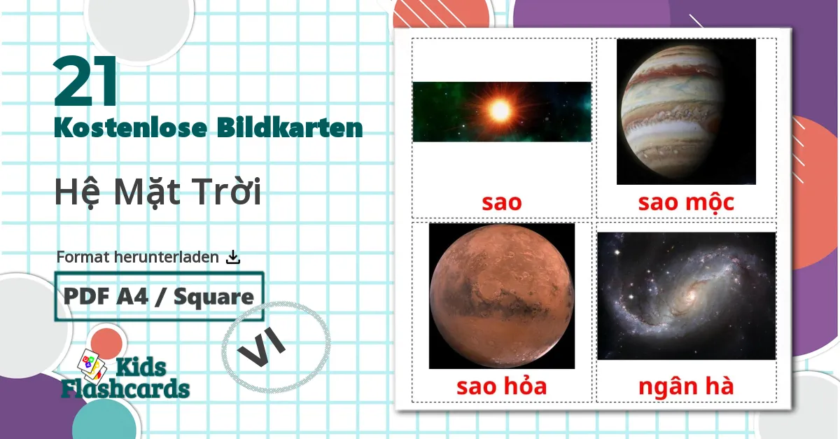 21 Bildkarten für Sonnensystem