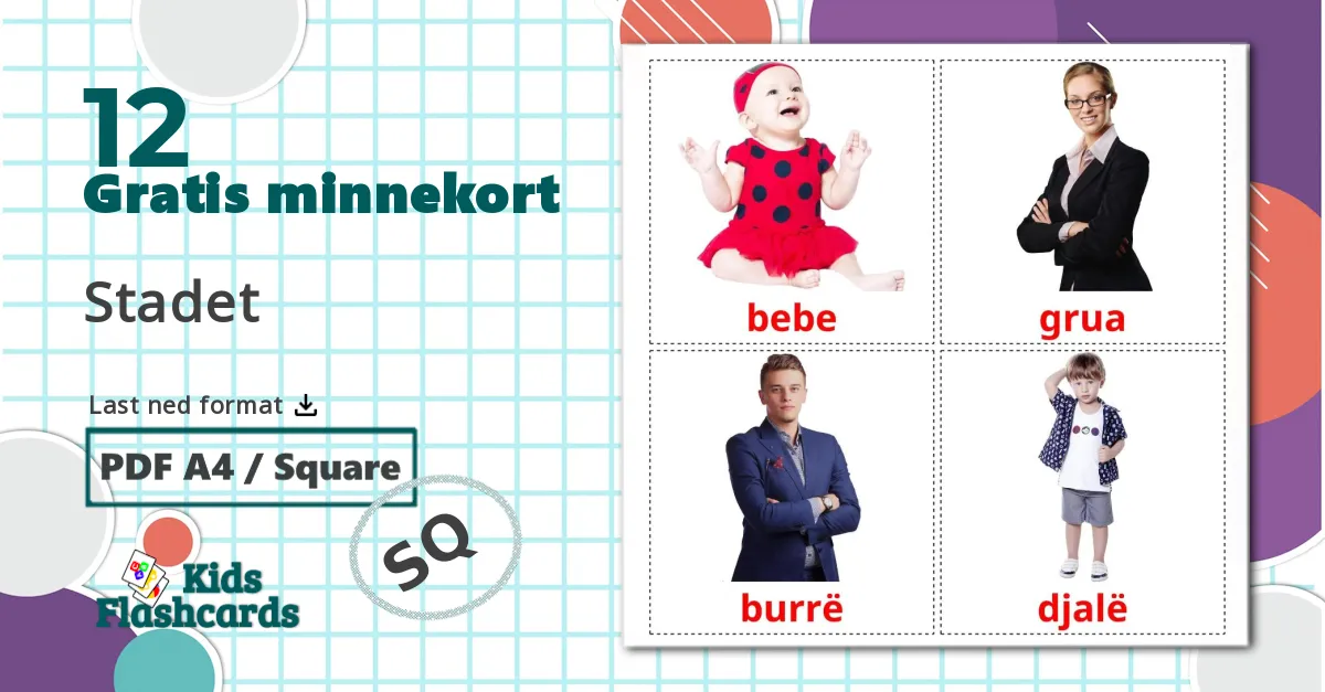 Stadier - Ordforrådskort for albansk