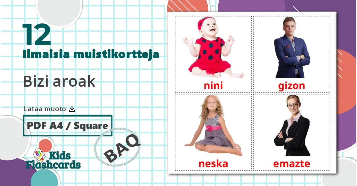 12 Bizi aroak lasten kuvakortit
