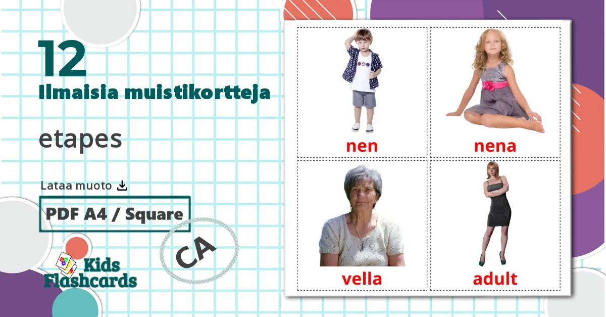 12 Vaiheet lasten kuvakortit