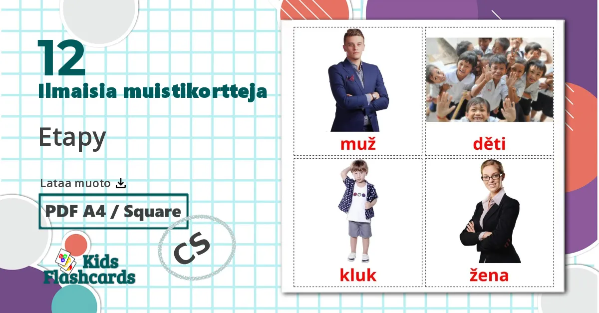 12 Etapy lasten kuvakortit