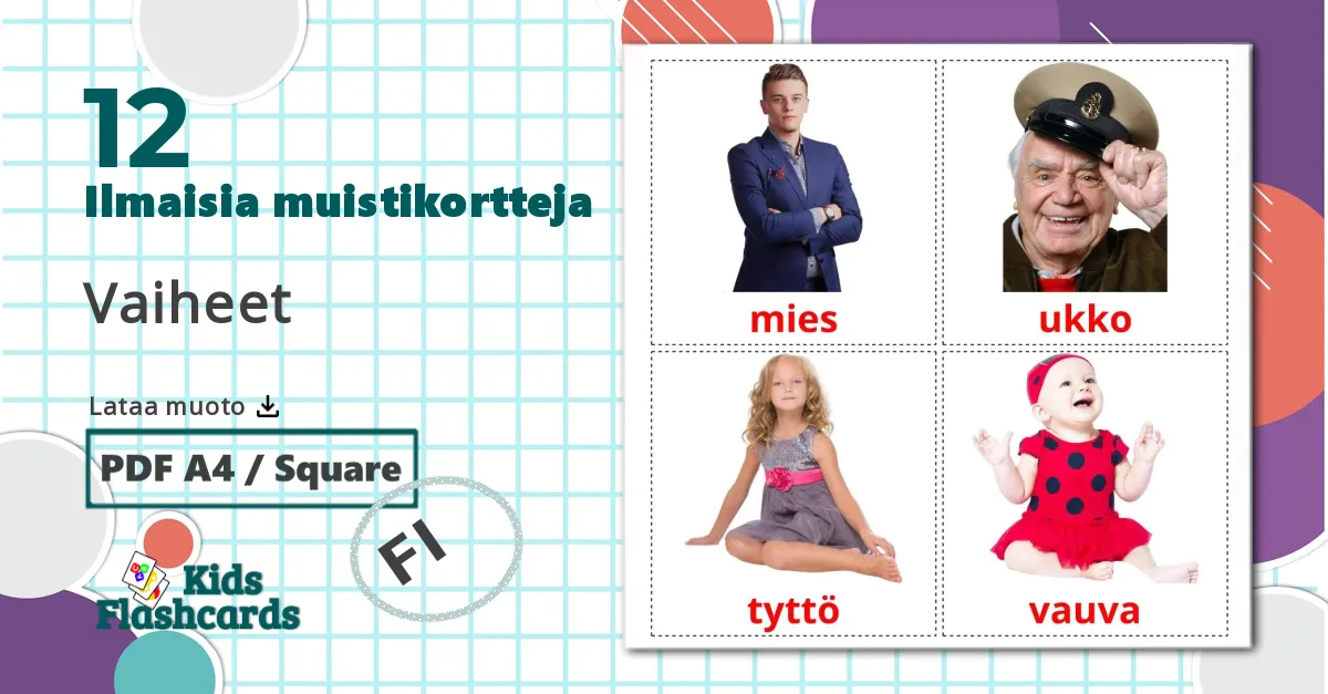 12 Vaiheet lasten kuvakortit