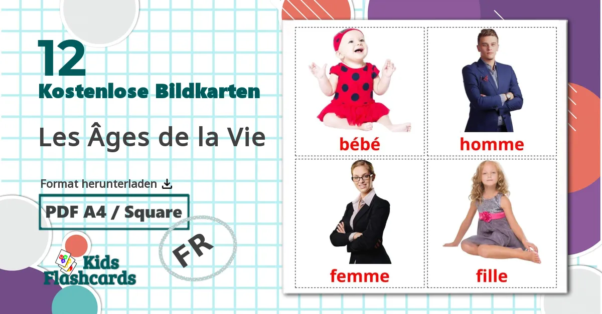 12 Bildkarten für Les Âges de la Vie