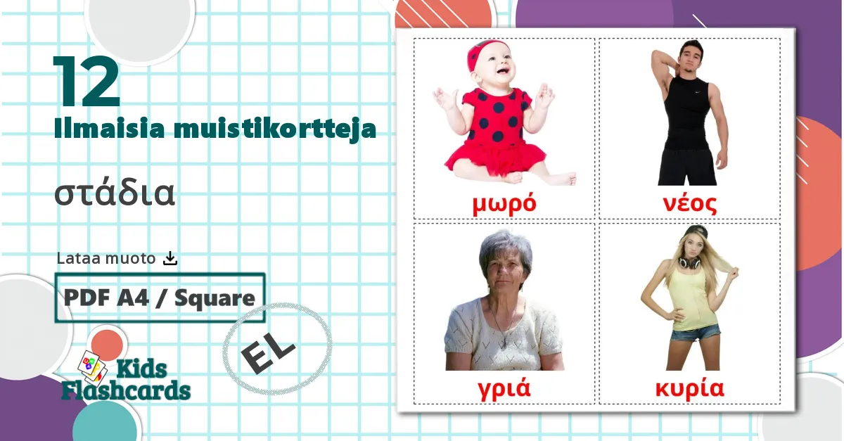 12 στάδια lasten kuvakortit
