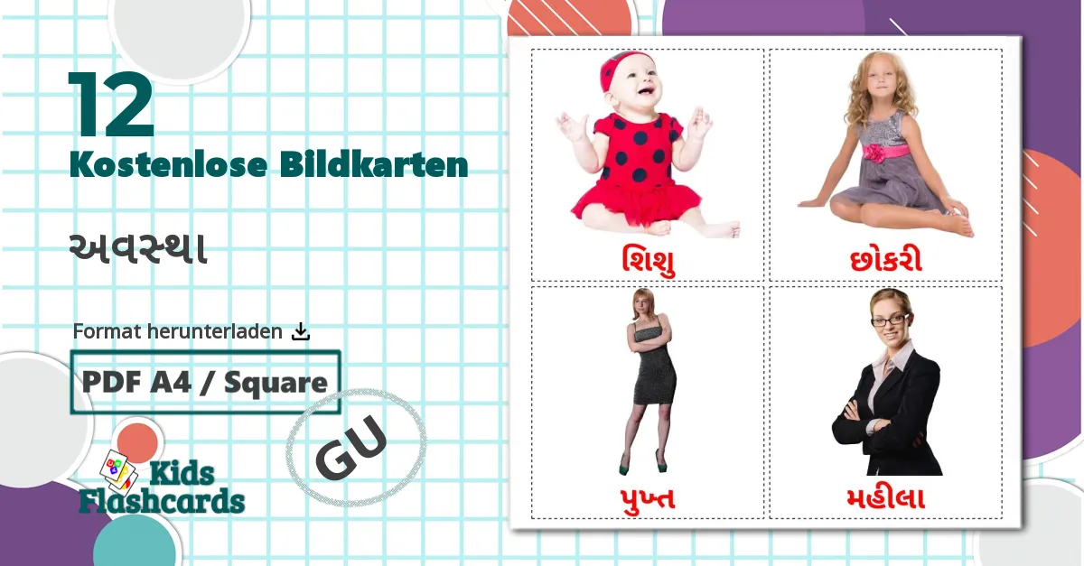 12 Bildkarten für અવસ્થા