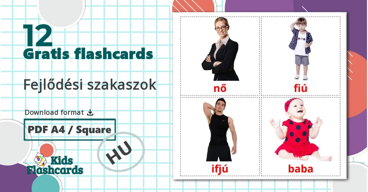 12 Fejlődési szakaszok billedkort for børn