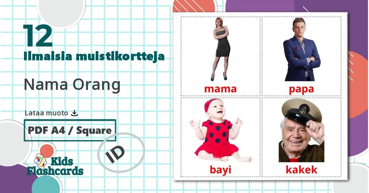 12 Nama Orang lasten kuvakortit