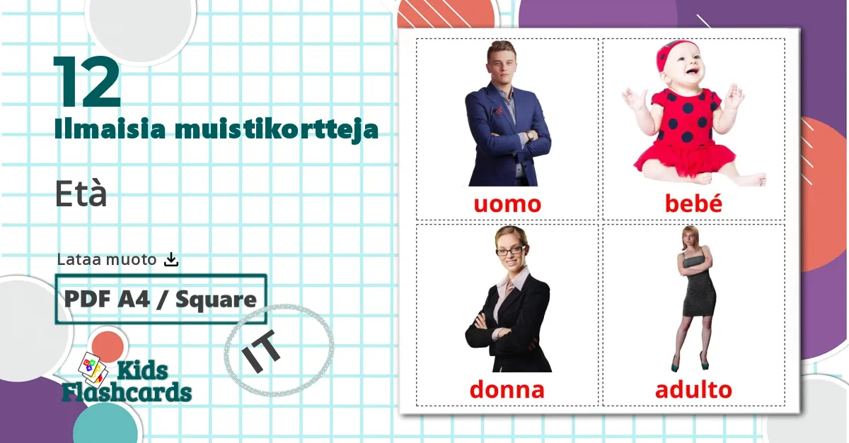 12 Età lasten kuvakortit