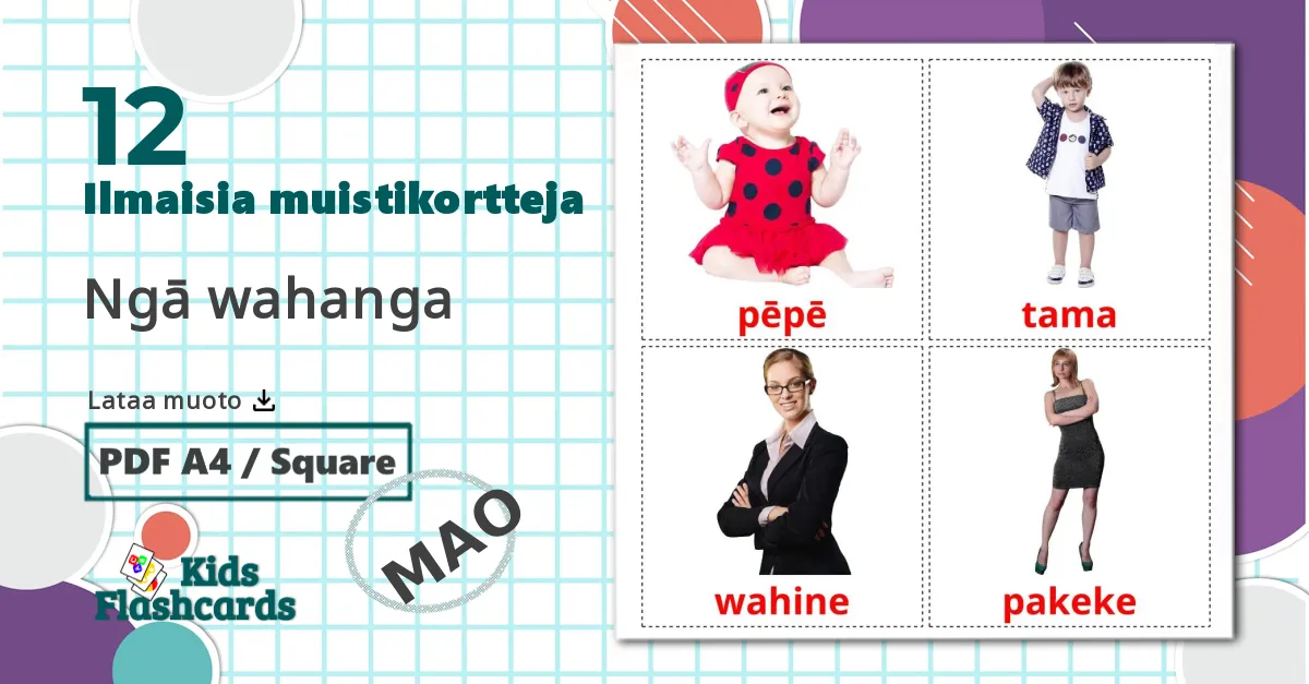 12 Ngā wahanga lasten kuvakortit