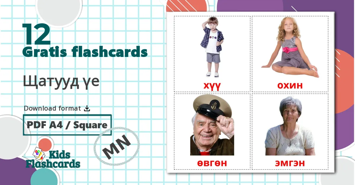 12 Щатууд үе  billedkort for børn