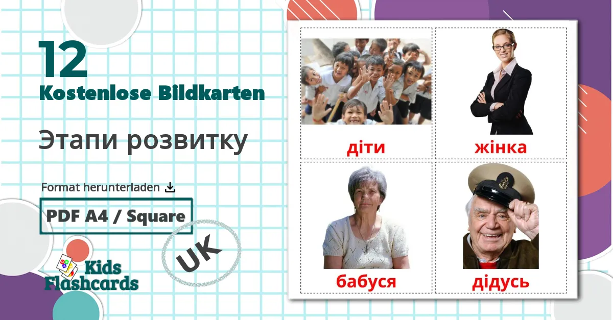 12 Bildkarten für Этапи розвитку