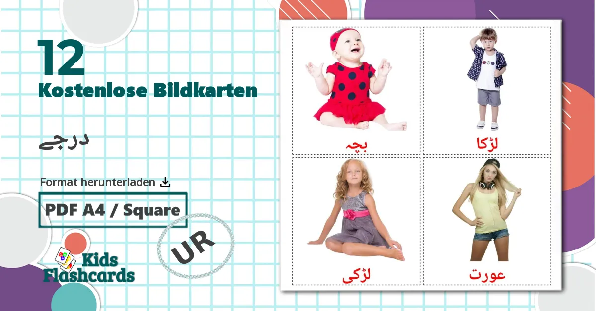 12 Bildkarten für درجے