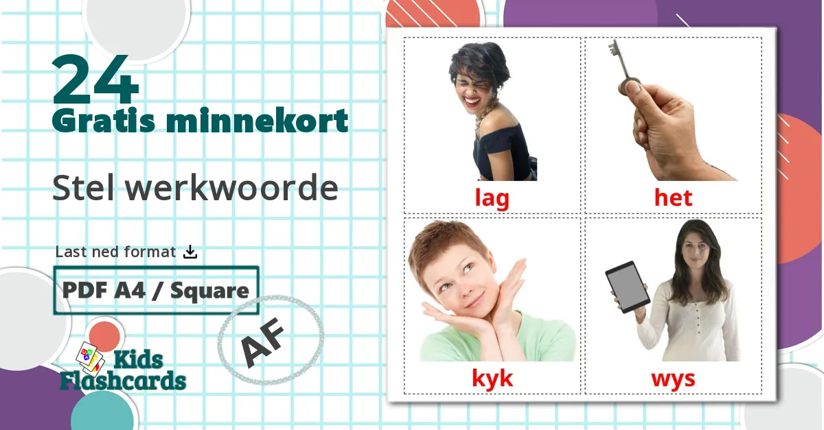 Oppgi verb - Ordforrådskort for afrikaans