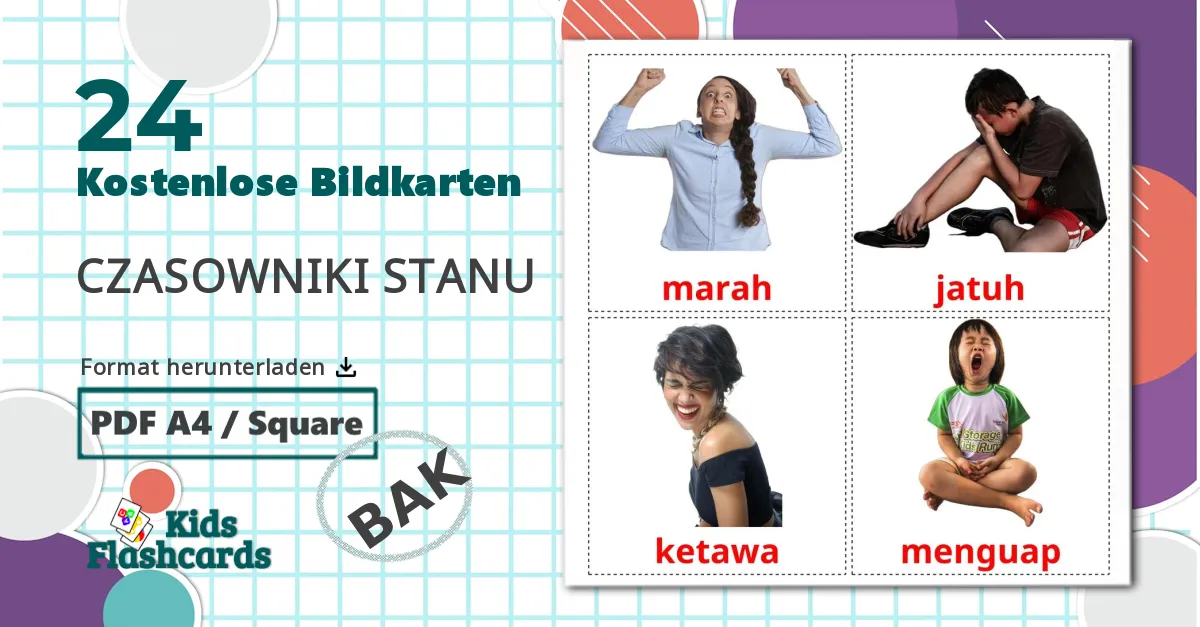 24 Bildkarten für Verben Zustand