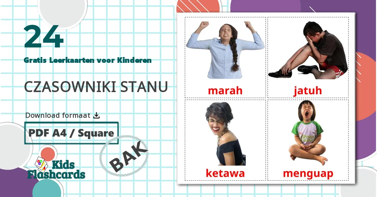 24 Staat werkwoorden Leerkaarten voor kinderen