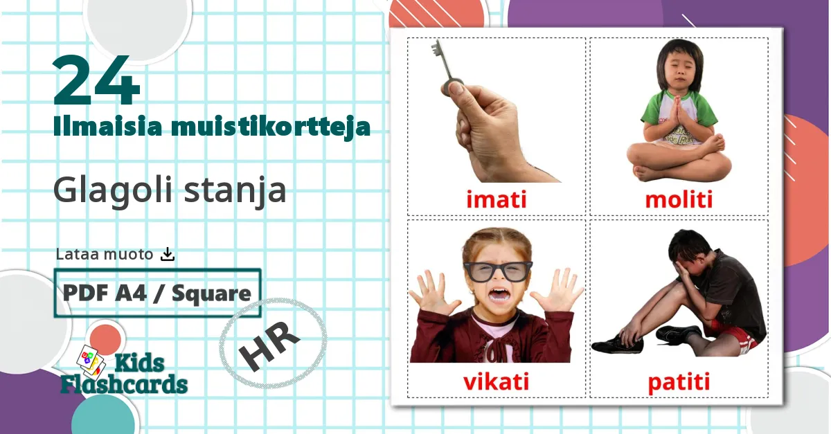 24 Glagoli stanja lasten kuvakortit