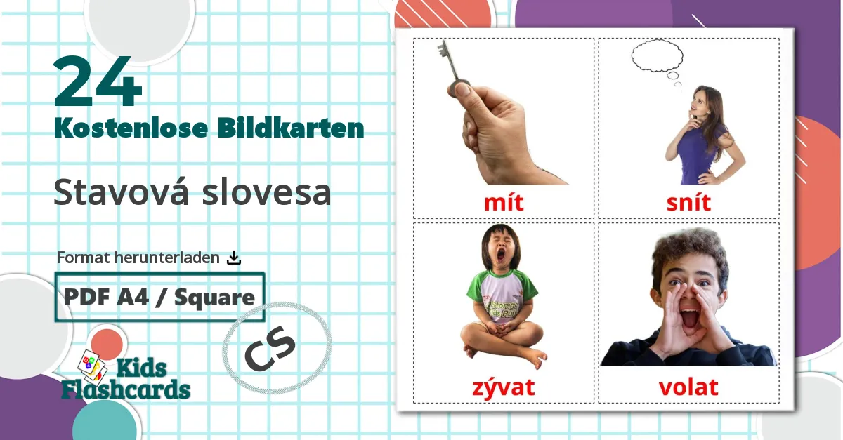 24 Bildkarten für Stavová slovesa