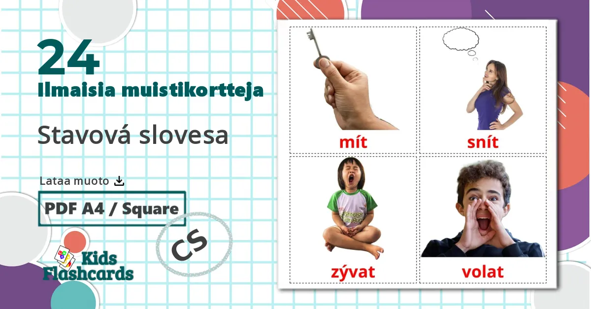 24 Stavová slovesa lasten kuvakortit